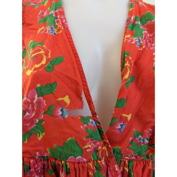 Rhode Size Small Elodie Crop Top Red Tiered Ruffle 100% Cotton Floral V Neck - Picture 3 of 13